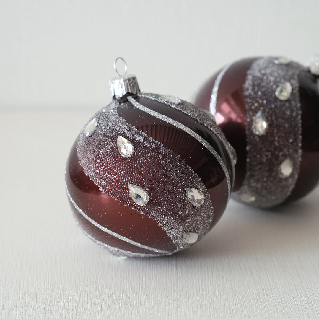 【在庫限り】VITBIS ガラスオーナメント スノーボール バーガンディ