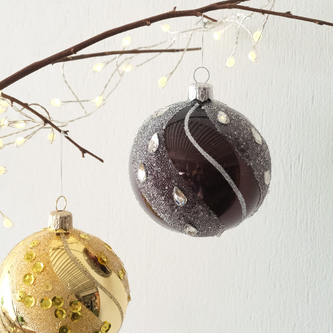 【在庫限り】VITBIS ガラスオーナメント スノーボール バーガンディ