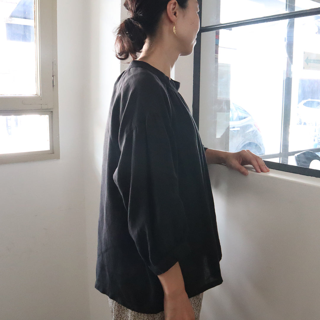 【生地セット】スタンドカラーのギャザーブラウス(パターン別売)