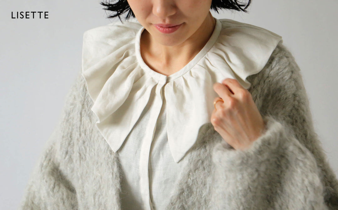 ふんわり大きな衿が華やかなリネンブラウス