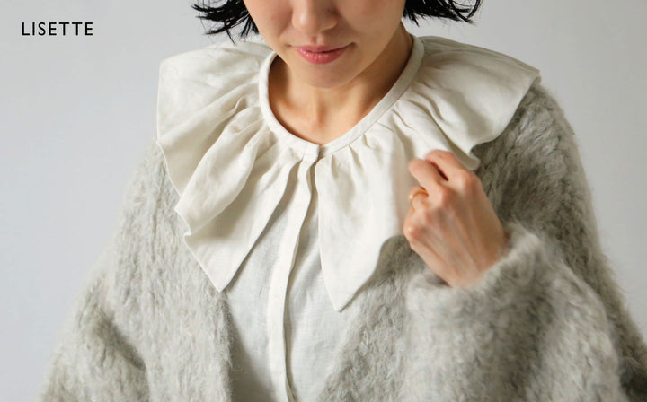 ふんわり大きな衿が華やかなリネンブラウス