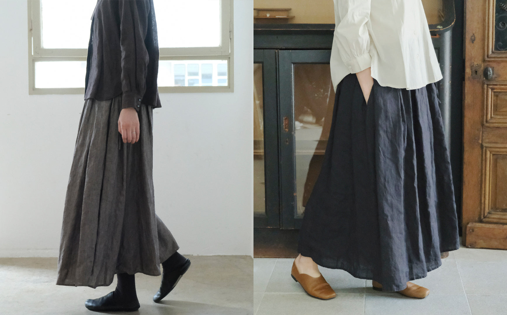 2色のリネンギャザースカートが再入荷