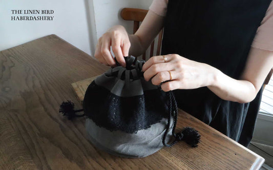 レース付きまるい底の巾着キット　