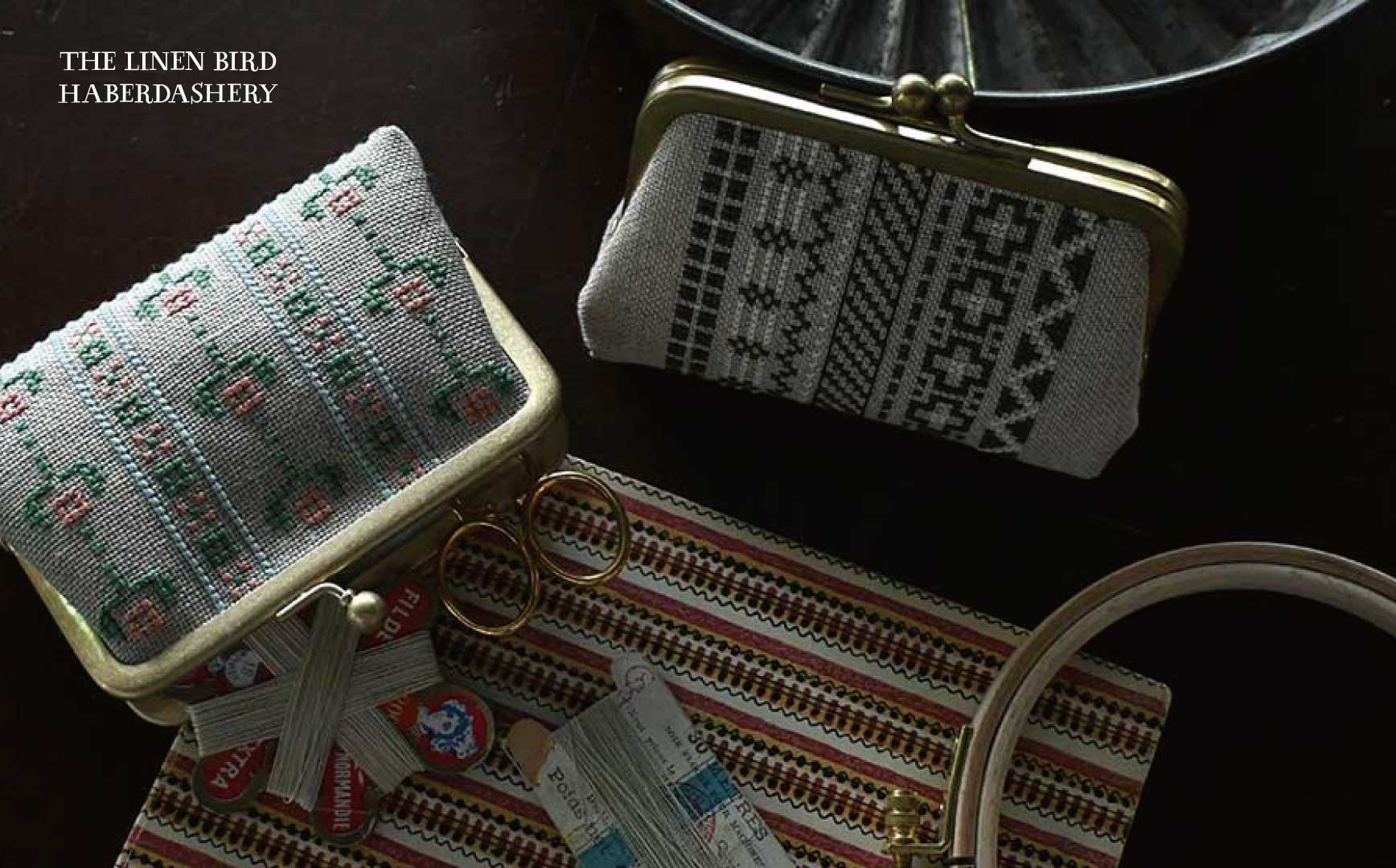 フラワーとエジング模様のがま口ポーチキット