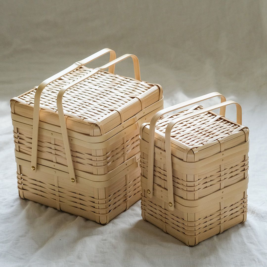 ❣️お値下げ❣️竹籠　　　三段お弁当籠　　大 ❣️お値下げ❣️竹籠 三段お弁当籠 大