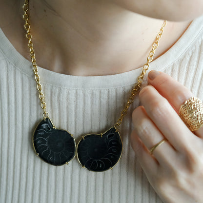 ［装身具LCF］真鍮と天然石のネックレス　二石