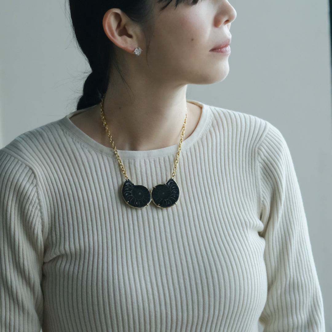 ［装身具LCF］真鍮と天然石のネックレス　二石