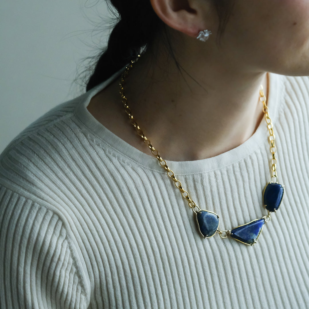 ［装身具LCF］真鍮と天然石のネックレス　三石