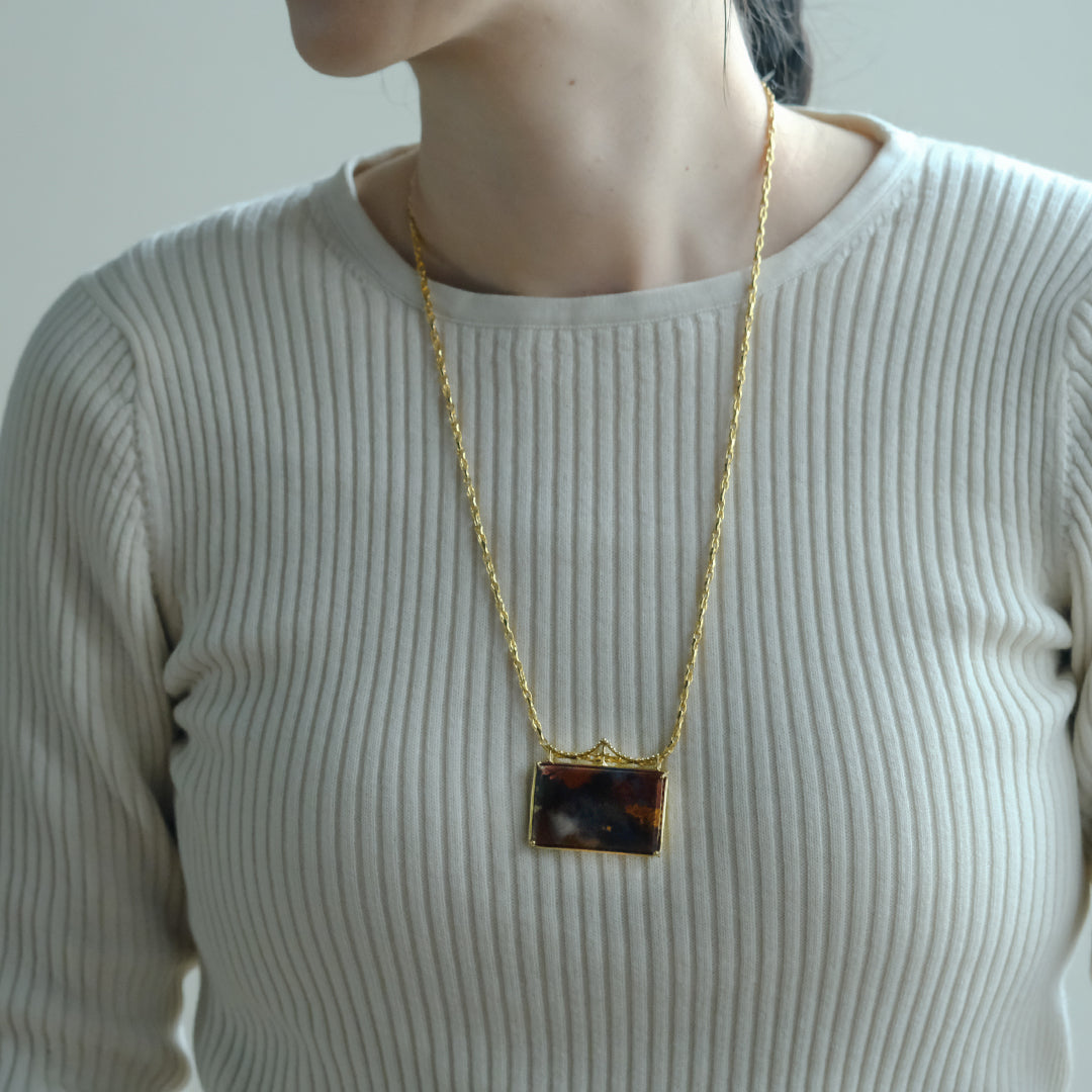 ［装身具LCF］真鍮と天然石のネックレス　一石