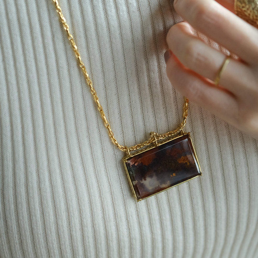 ［装身具LCF］真鍮と天然石のネックレス　一石