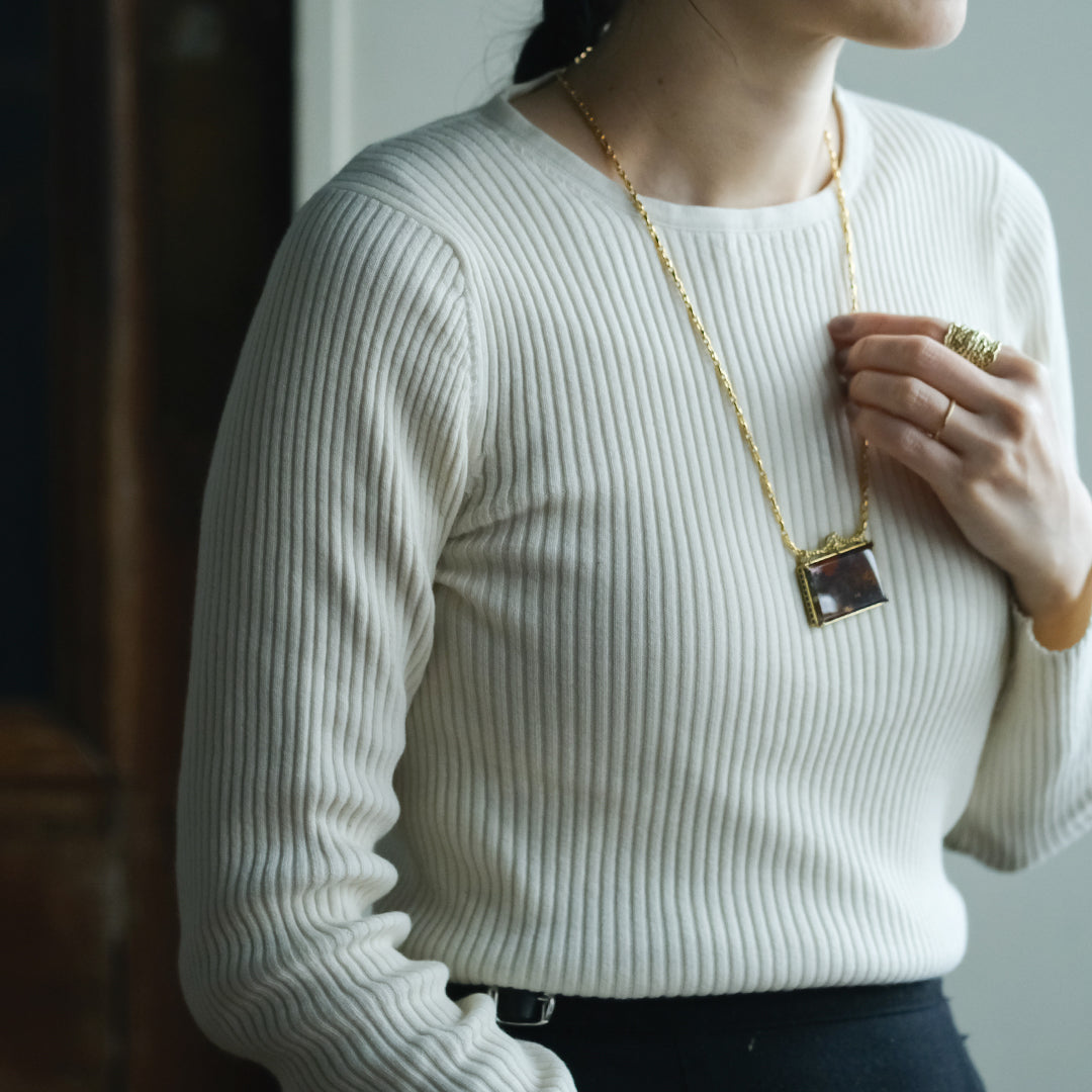 ［装身具LCF］真鍮と天然石のネックレス　一石