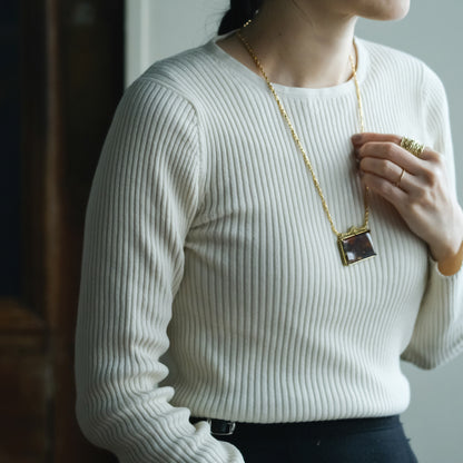 ［装身具LCF］真鍮と天然石のネックレス　一石