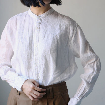 SALUÉ／ユニセックスバンドカラーシャツ／ライトウェイトリネン