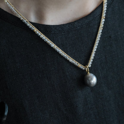 後で掲載［shuo'］Black Pearl Rutile Quartz Necklace