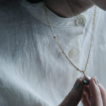 後で掲載［shuo'］Black Pearl Rutile Quartz Necklace
