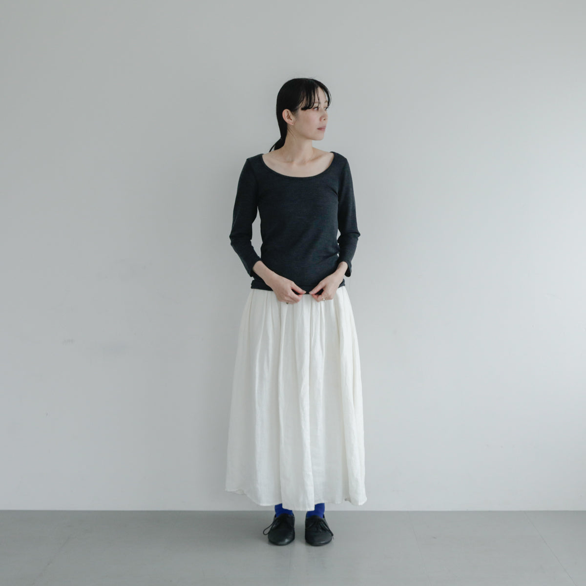 YARN／ティティ・リブ バレエネック 7分袖