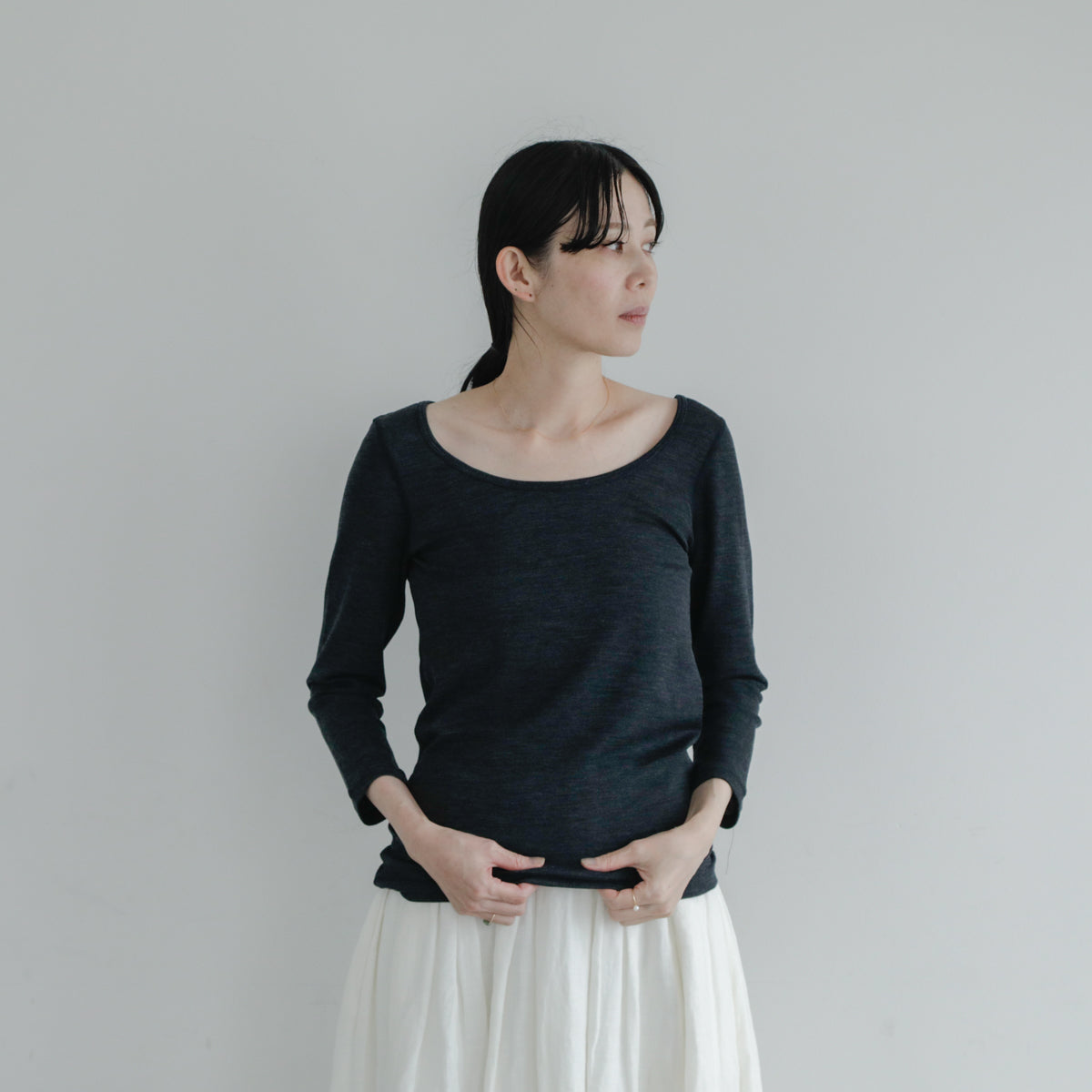 YARN／ティティ・リブ バレエネック 7分袖