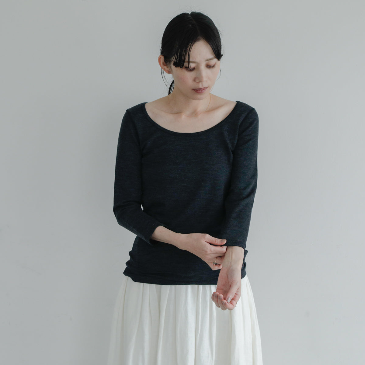 YARN／ティティ・リブ バレエネック 7分袖