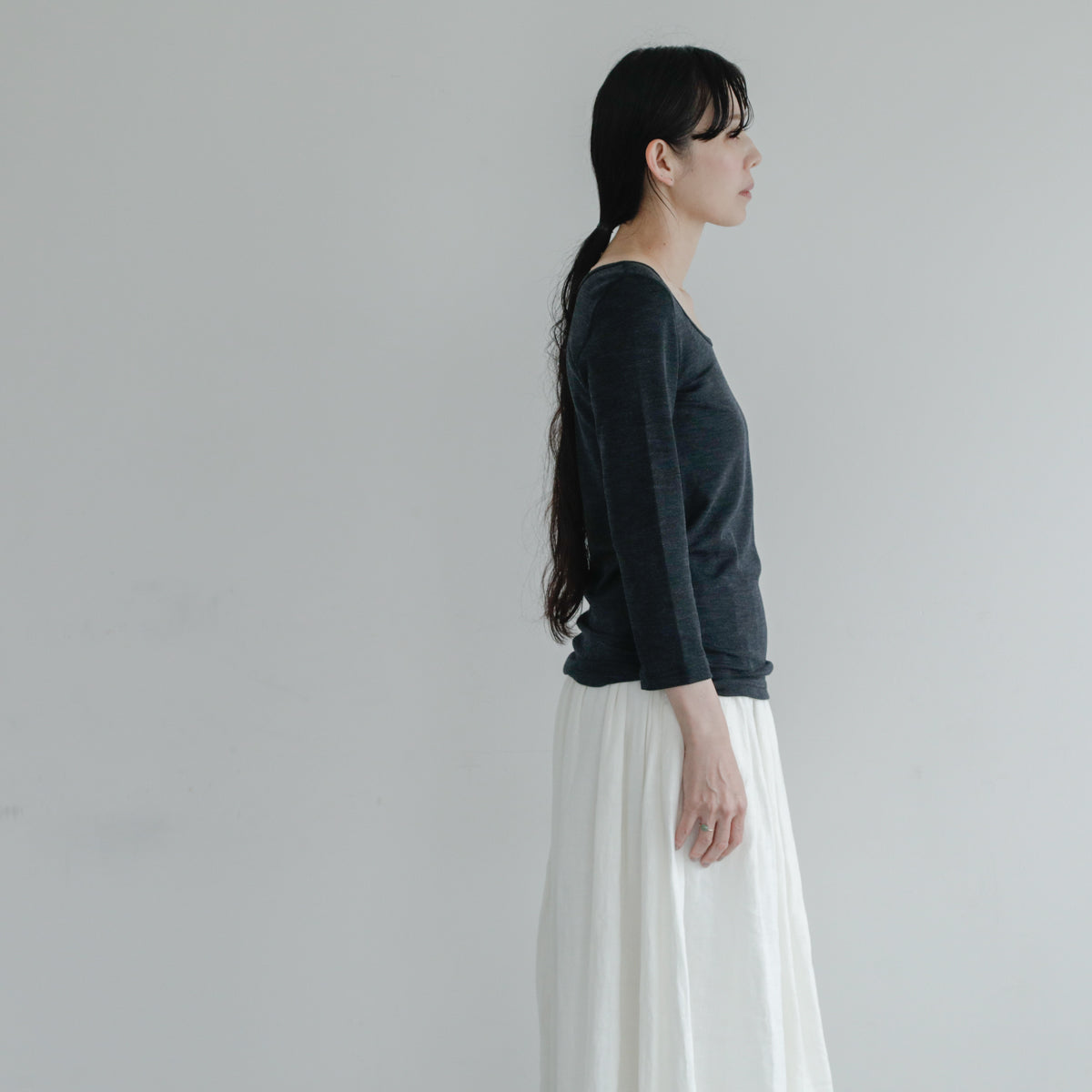 YARN／ティティ・リブ バレエネック 7分袖
