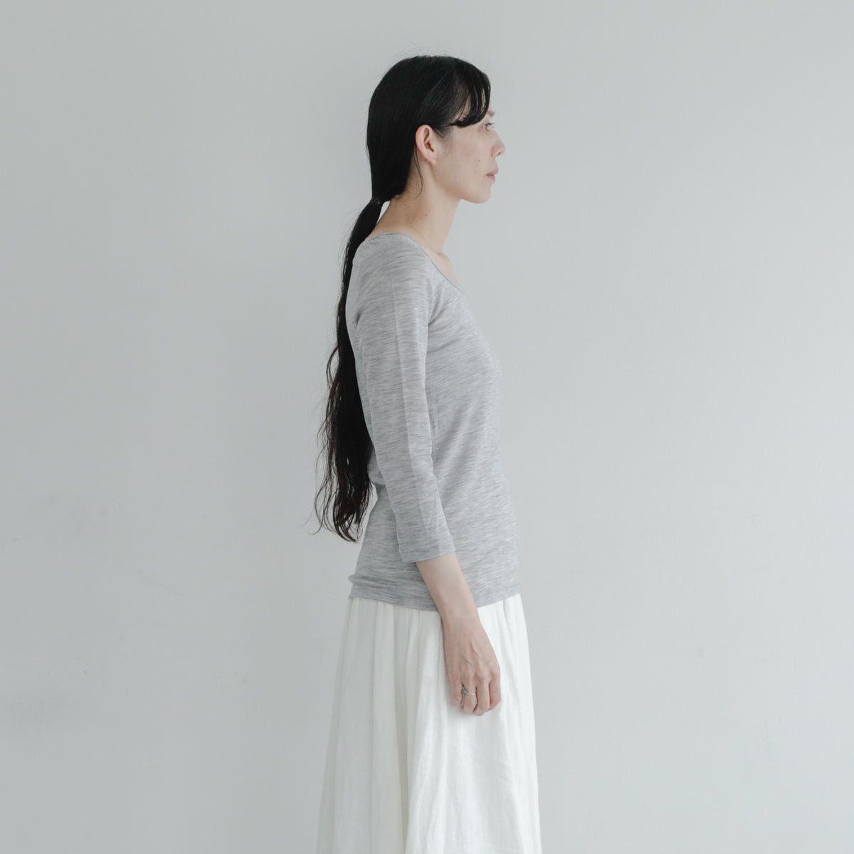 YARN／ティティ・リブ バレエネック 7分袖