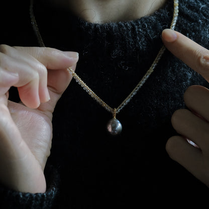 後で掲載［shuo'］Black Pearl Rutile Quartz Necklace