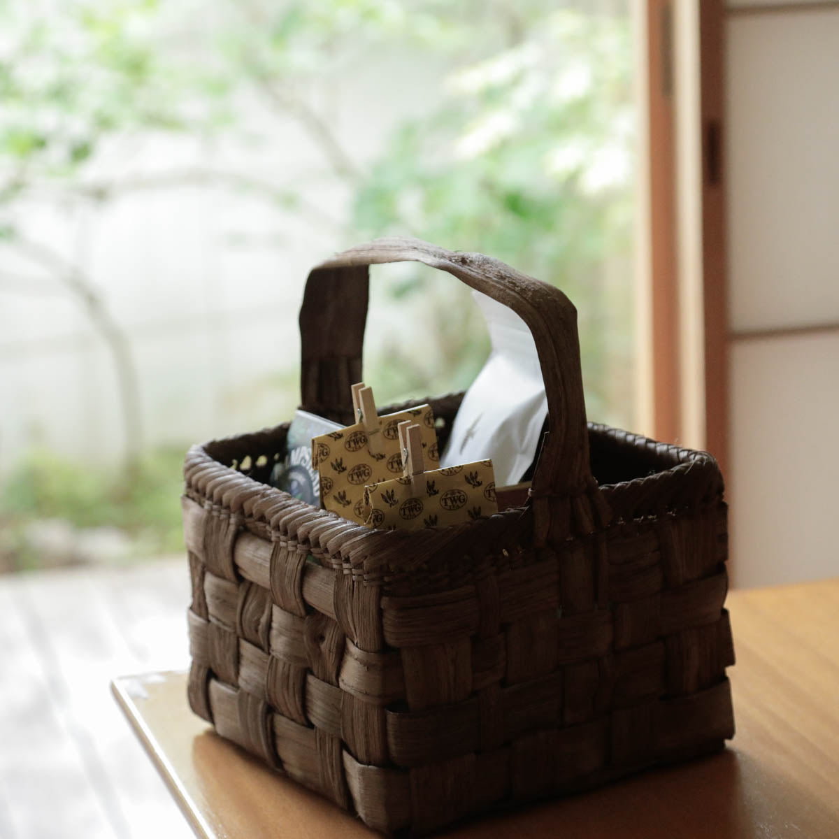 山ぶどう籠　製作用　木型　未使用 スクエア型の山ぶどうかご。和室にも合う、すっきりとした佇まい