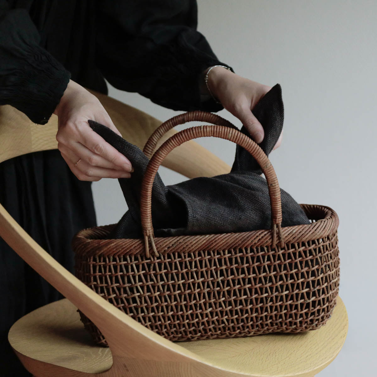 宮本工芸／あけびかご　細目こだし編みロータイプ　小
