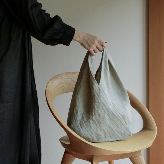 リネンのあづま袋　ヘリンボーン
