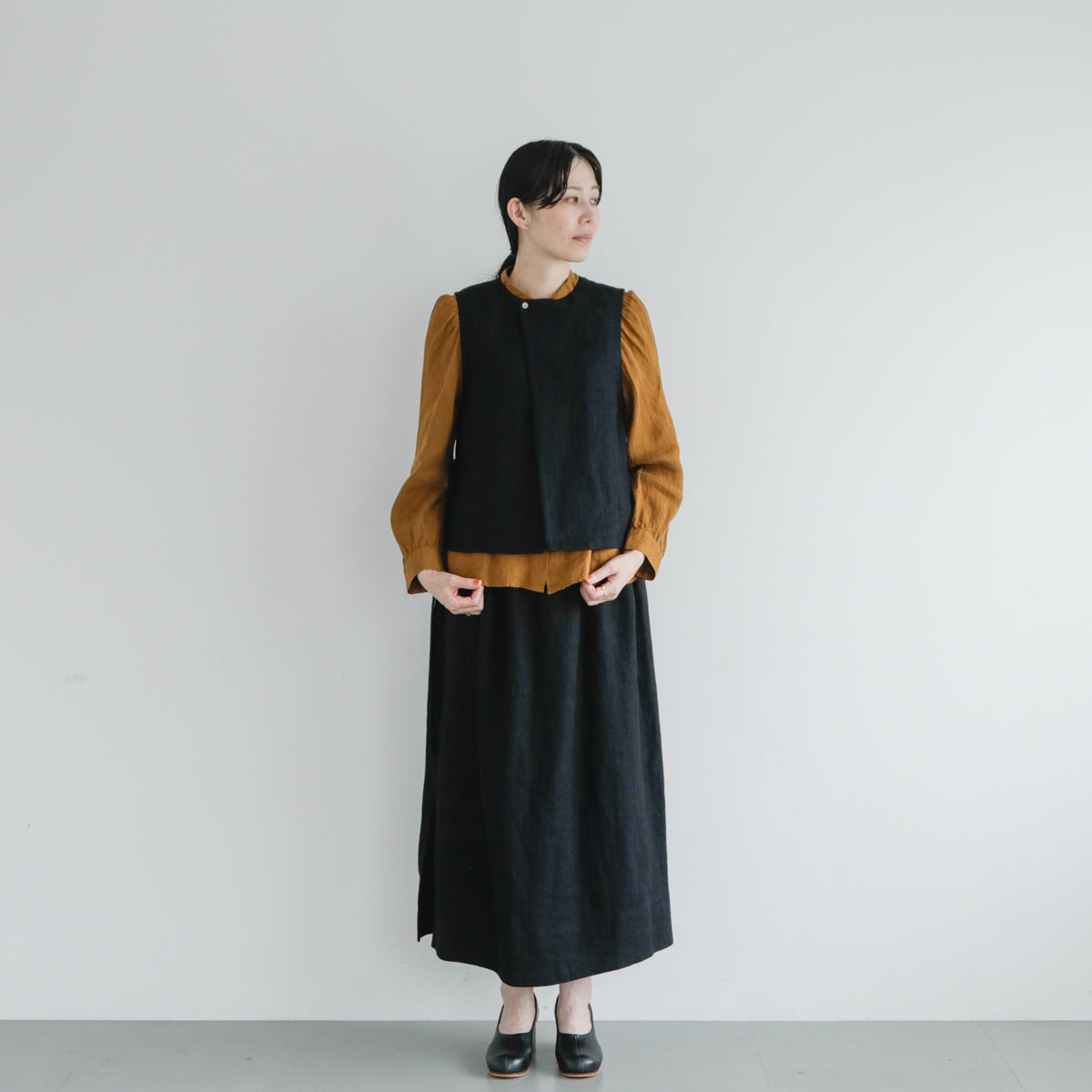 SALUÉ／ハイウエストジレ／ヘリンボーンリネン