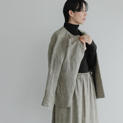 SALUÉ／【受注商品】ノーカラージャケット／ヘリンボーンリネン