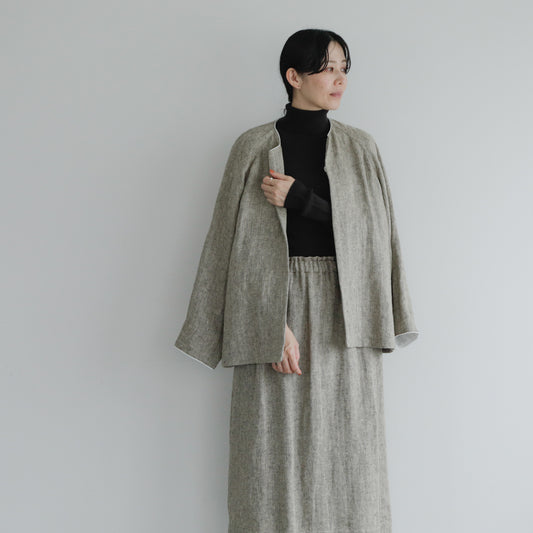 SALUÉ／【受注商品】ノーカラージャケット／ヘリンボーンリネン