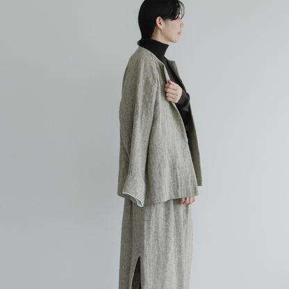 SALUÉ／【受注商品】ノーカラージャケット／ヘリンボーンリネン