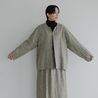 SALUÉ／【受注商品】ノーカラージャケット／ヘリンボーンリネン
