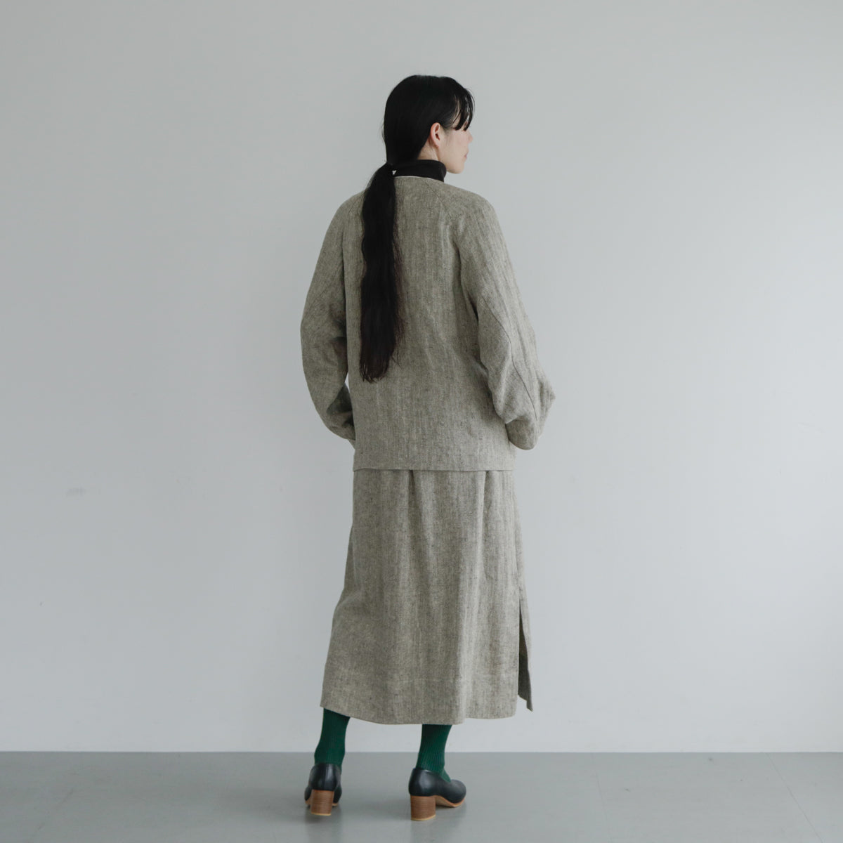 SALUÉ／【受注商品】ノーカラージャケット／ヘリンボーンリネン