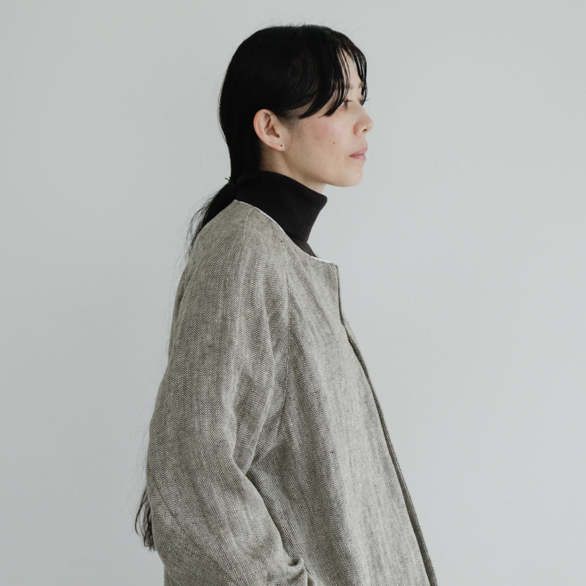 SALUÉ／【受注商品】ノーカラージャケット／ヘリンボーンリネン