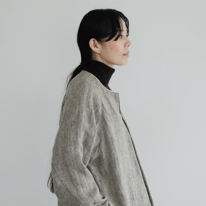 SALUÉ／【受注商品】ノーカラージャケット／ヘリンボーンリネン