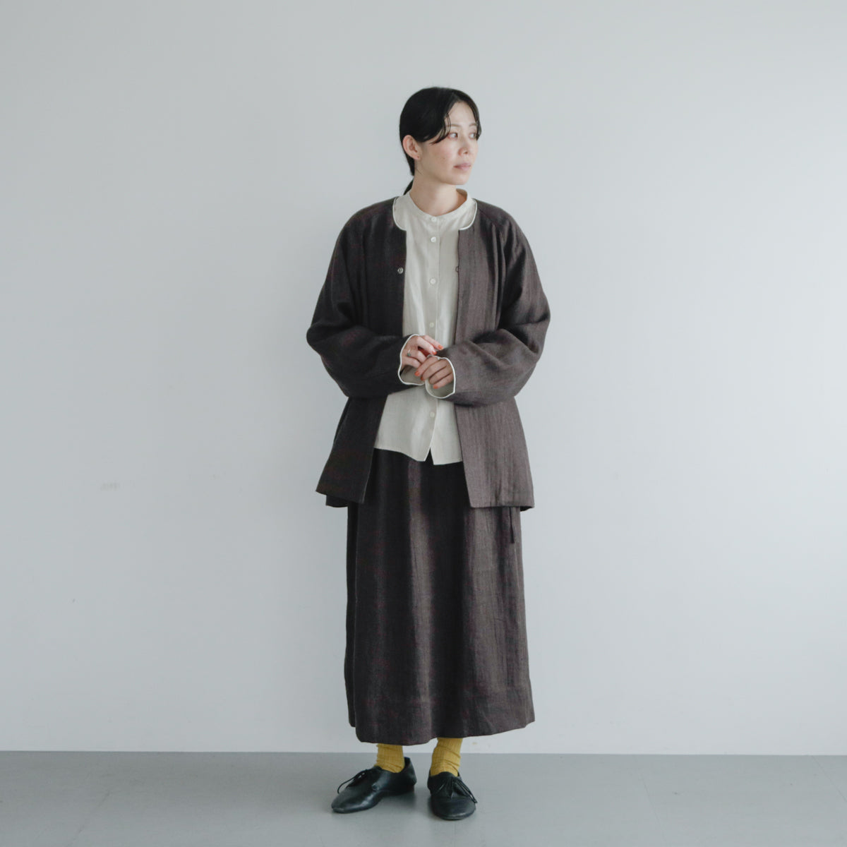 SALUÉ／【受注商品】ノーカラージャケット／ヘリンボーンリネン