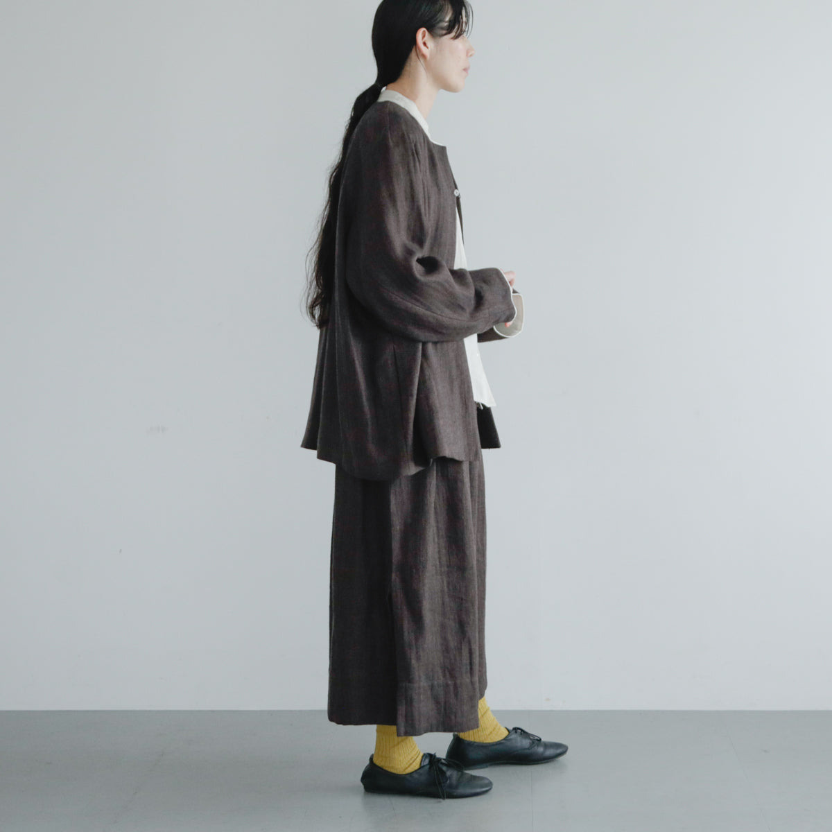 SALUÉ／【受注商品】ノーカラージャケット／ヘリンボーンリネン