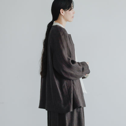 SALUÉ／【受注商品】ノーカラージャケット／ヘリンボーンリネン