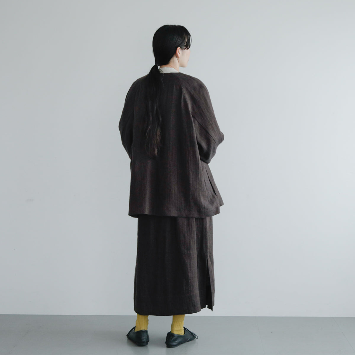 SALUÉ／【受注商品】ノーカラージャケット／ヘリンボーンリネン