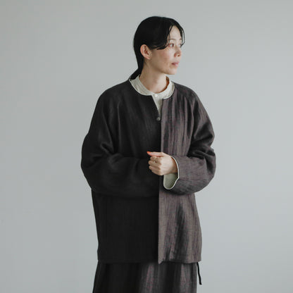 SALUÉ／【受注商品】ノーカラージャケット／ヘリンボーンリネン