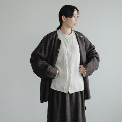 SALUÉ／【受注商品】ノーカラージャケット／ヘリンボーンリネン