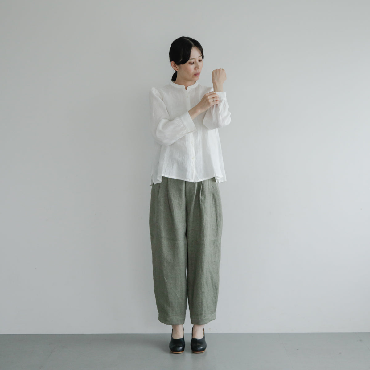 SALUÉ／【受注商品】エッグパンツA／ヘリンボーンリネン