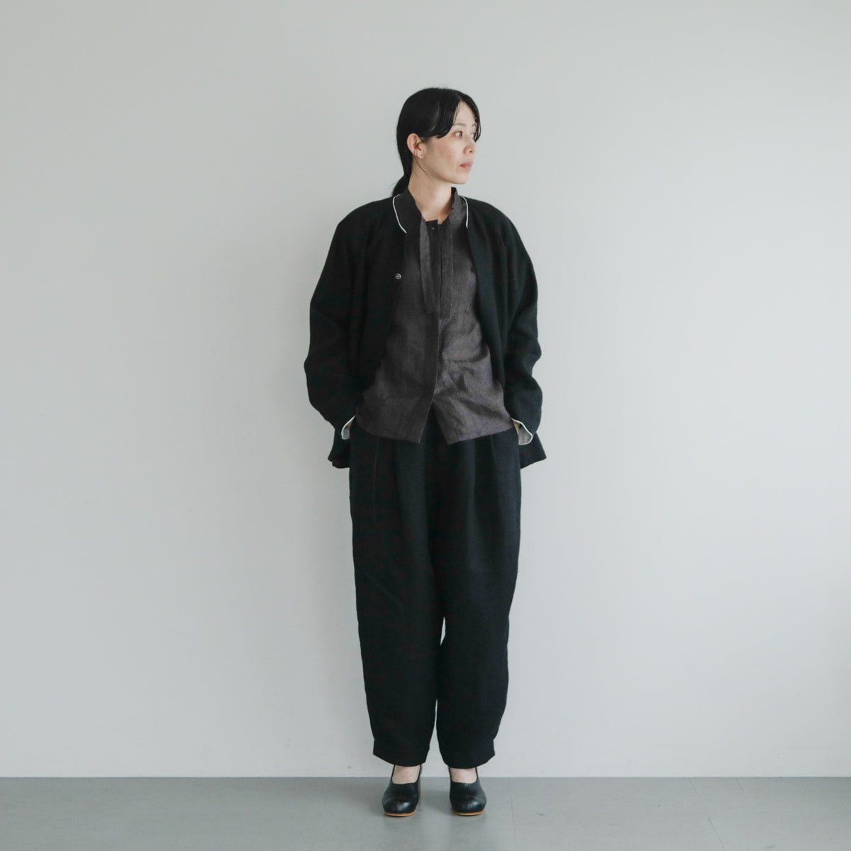 SALUÉ／【受注商品】エッグパンツA／ヘリンボーンリネン