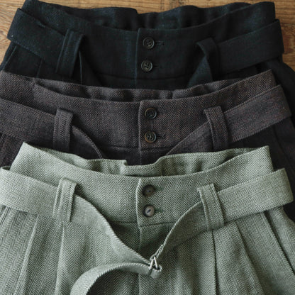 SALUÉ／【受注商品】エッグパンツA／ヘリンボーンリネン