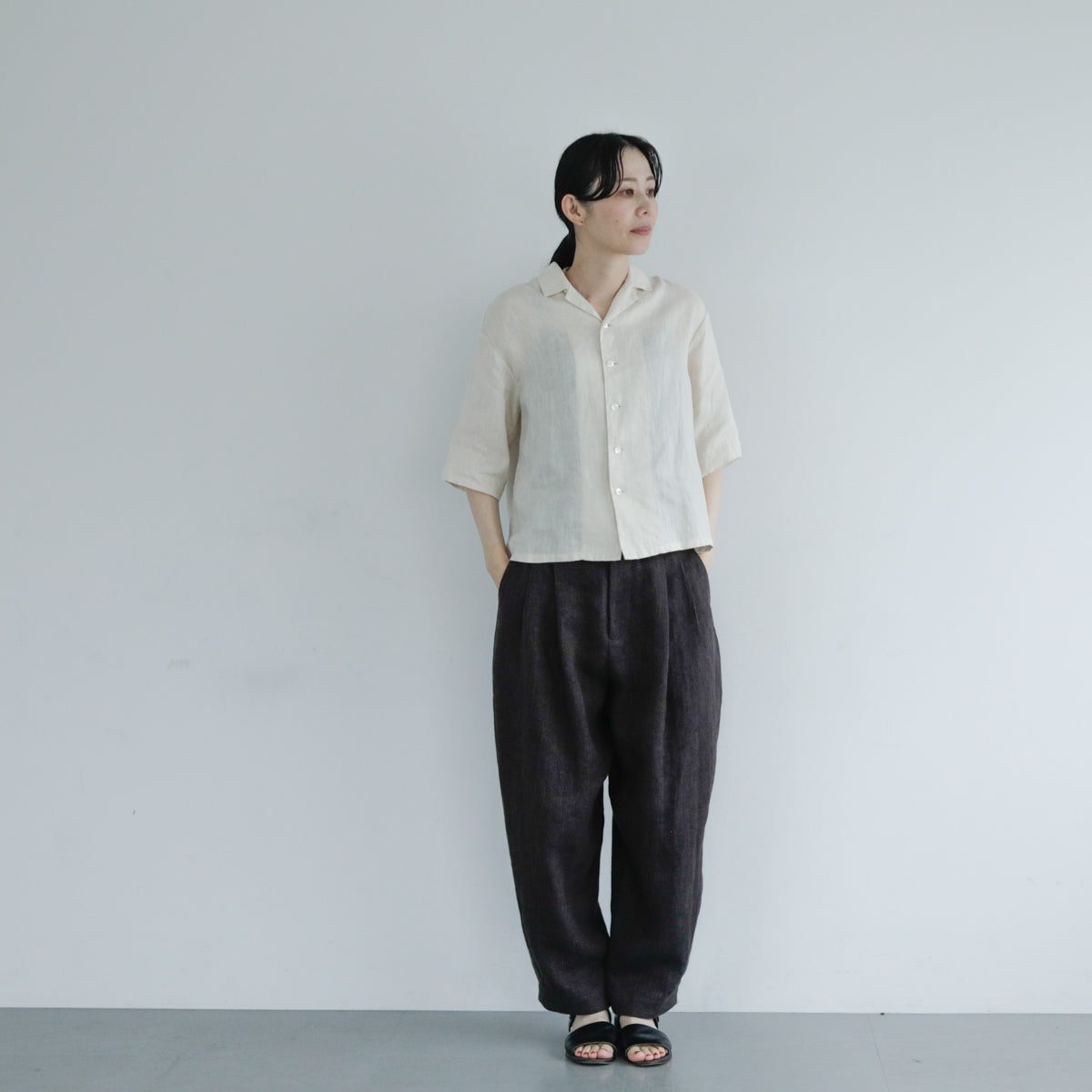 SALUÉ／【受注商品】エッグパンツA／ヘリンボーンリネン
