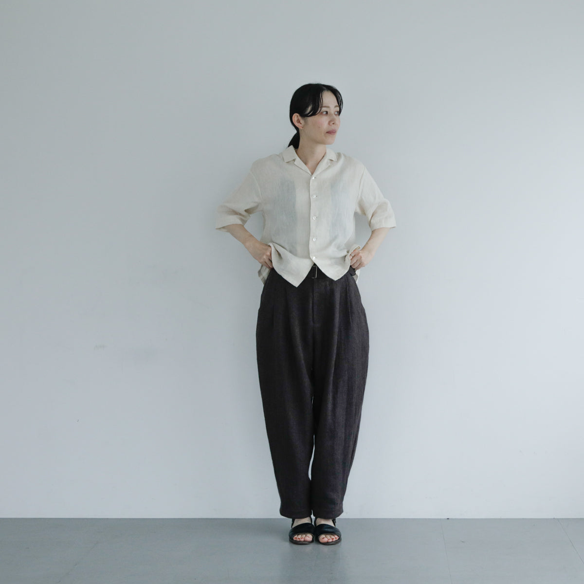 SALUÉ／【受注商品】エッグパンツA／ヘリンボーンリネン