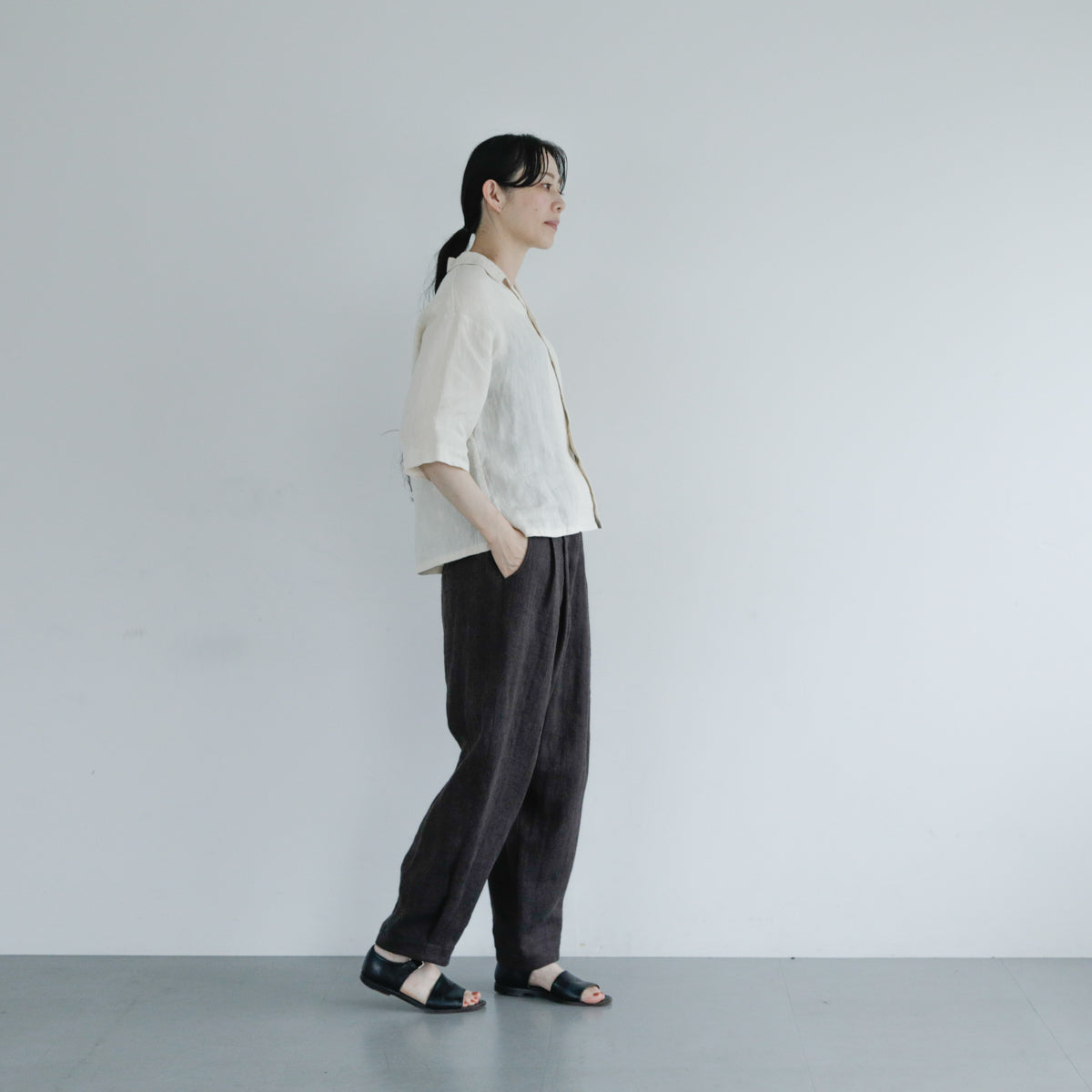 SALUÉ／【受注商品】エッグパンツA／ヘリンボーンリネン