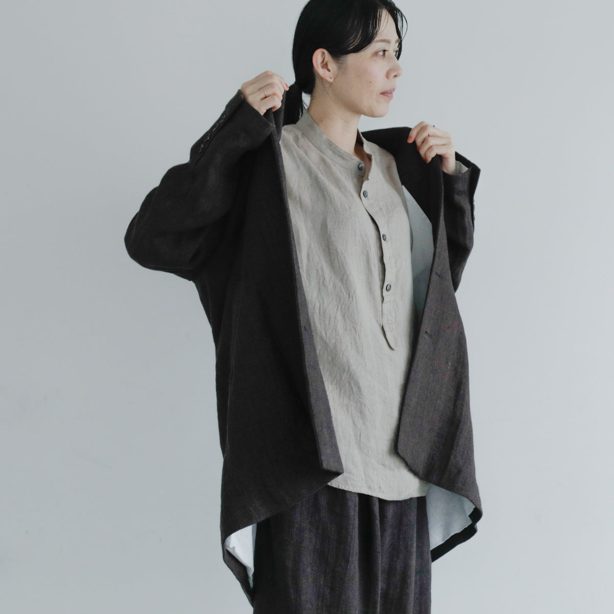 SALUÉ／【受注商品】エッグパンツA／ヘリンボーンリネン