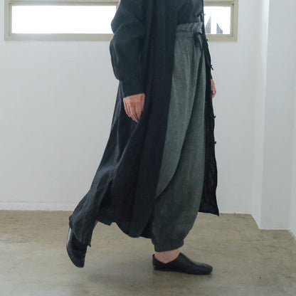 ［SALUÉ］バンドカラー長袖シャツドレス／ミッドウェイトリネン